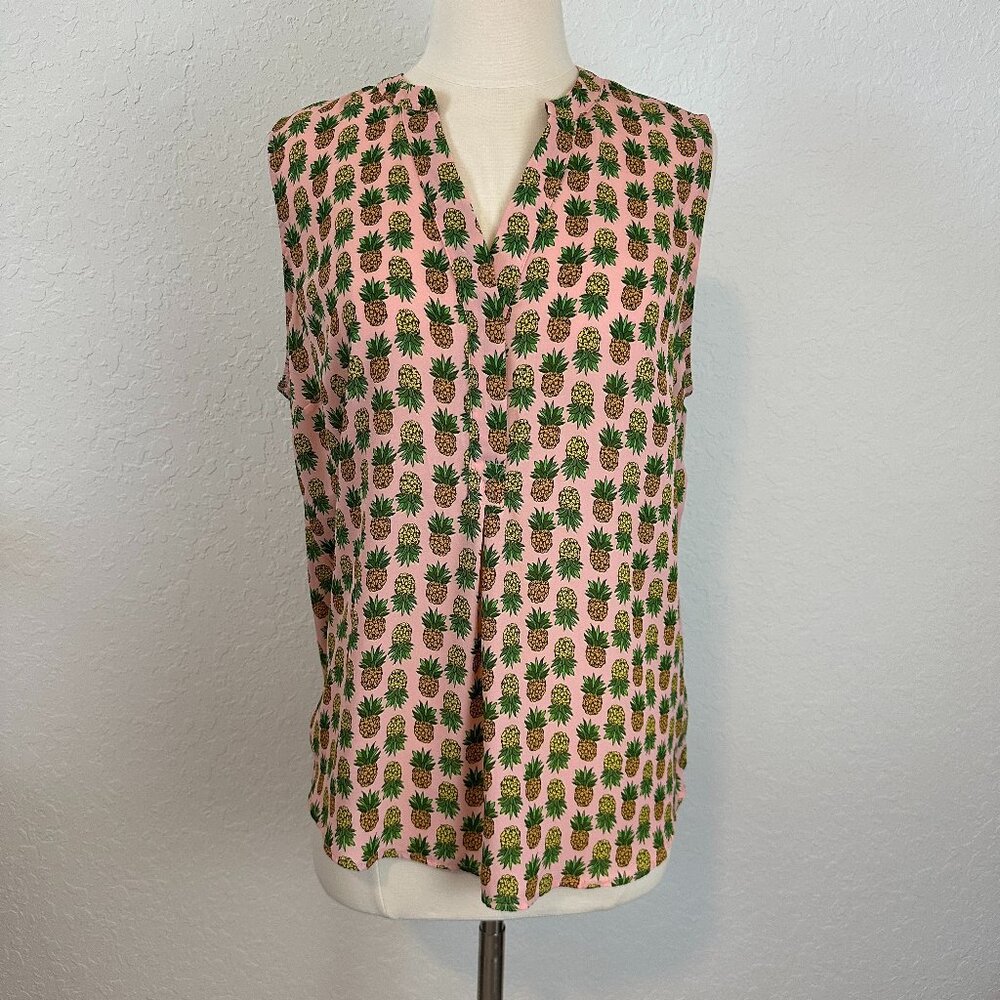The Limited M Tall Pineapple Print Split Neck Blouse Easy Fit